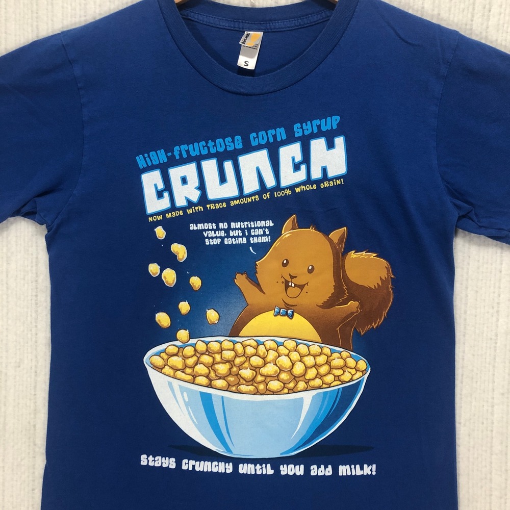 Shirt.Woot High-Fructose Corn Syrup Crunch Squirrel Funny Graphic Tee Blue S